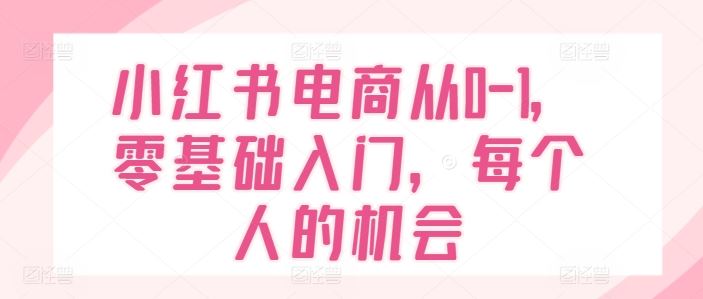 小红书电商从0-1，零基础入门，每个人的机会-众合网