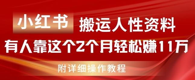小红书搬运人性资料，有人靠这个2个月轻松赚11w，附教程【揭秘】-众合网