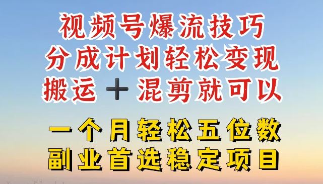 视频号爆流技巧，分成计划轻松变现，搬运 +混剪就可以，一个月轻松五位数稳定项目【揭秘】-众合网