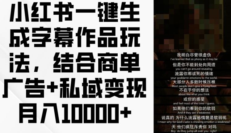 小红书一键生成字幕作品玩法，结合商单广告+私域变现月入1w+【揭秘】-众合网
