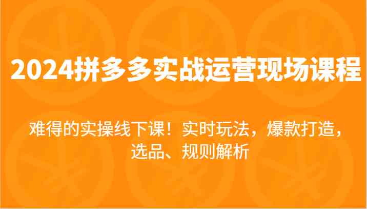 2024拼多多实战运营现场课，实时玩法，爆款打造，选品、规则解析，难得的实操线下课！-众合网