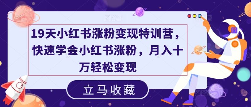 19天小红书涨粉变现特训营，快速学会小红书涨粉，月入十万轻松变现-众合网