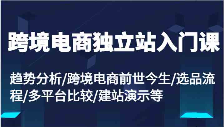 跨境电商独立站入门课：趋势分析/跨境电商前世今生/选品流程/多平台比较/建站演示等-众合网