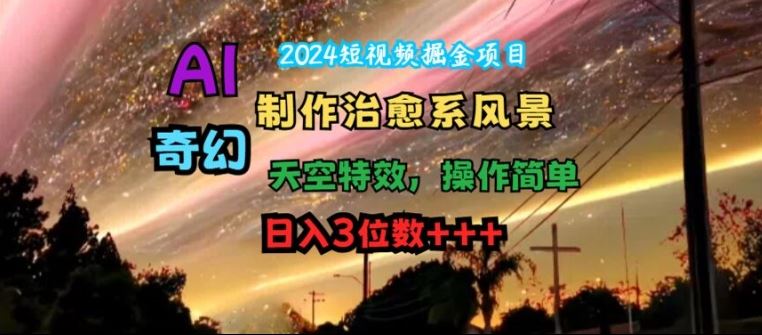 2024短视频掘金项目，AI制作治愈系风景，奇幻天空特效，操作简单，日入3位数【揭秘】-众合网