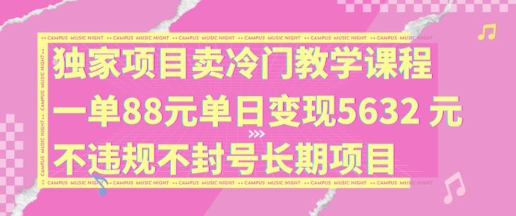 独家项目卖冷门教学课程一单88元单日变现5632元违规不封号长期项目【揭秘】-众合网