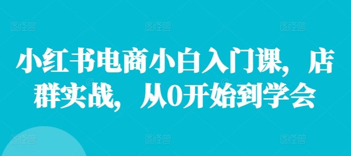 小红书电商小白入门课，店群实战，从0开始到学会-众合网