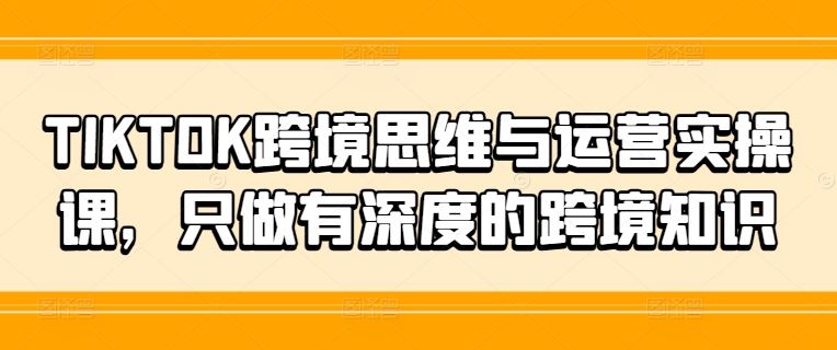 TIKTOK跨境思维与运营实操课，只做有深度的跨境知识-众合网
