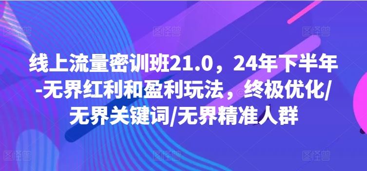 线上流量密训班21.0，24年下半年-无界红利和盈利玩法，终极优化/无界关键词/无界精准人群-众合网