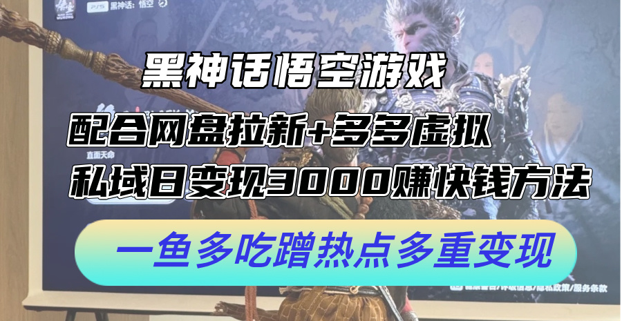 （12316期）黑神话悟空游戏配合网盘拉新+多多虚拟+私域日变现3000+赚快钱方法。…-众合网