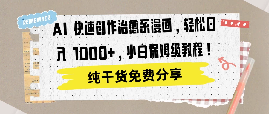 AI 快速创作治愈系漫画，轻松达成日入 1000+，小白保姆级教程！-众合网