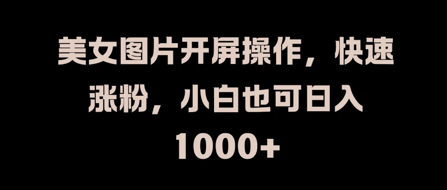 美女图片开屏操作，快速涨粉，小白也可日入1000+-众合网