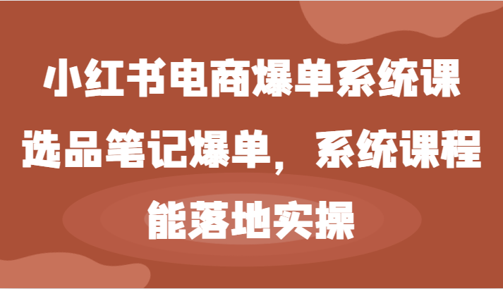 小红书电商爆单系统课-选品笔记爆单，系统课程，能落地实操-众合网