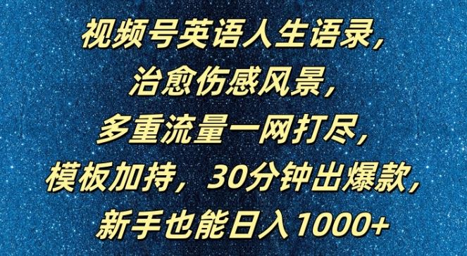 视频号英语人生语录，多重流量一网打尽，模板加持，30分钟出爆款，新手也能日入1000+【揭秘】-众合网