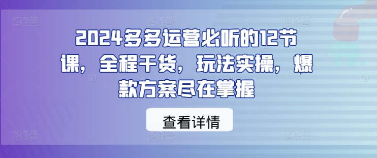 2024多多运营必听的12节课，全程干货，玩法实操，爆款方案尽在掌握-众合网