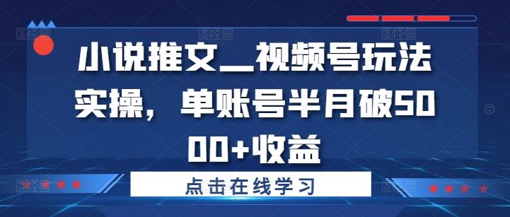 小说推文—视频号玩法实操，单账号半月破5000+收益-众合网