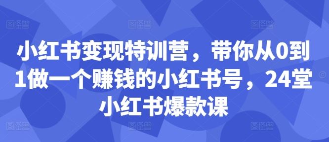 小红书变现特训营，带你从0到1做一个赚钱的小红书号，24堂小红书爆款课-众合网