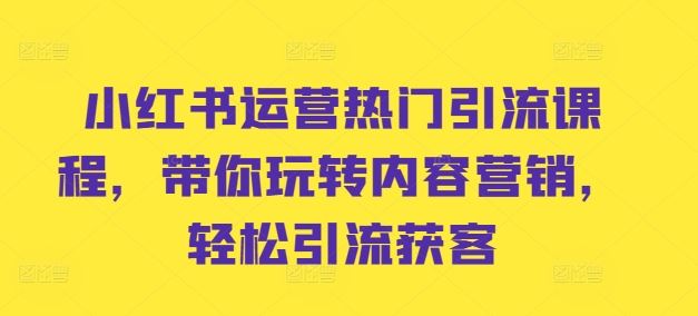 小红书运营热门引流课程，带你玩转内容营销，轻松引流获客-众合网