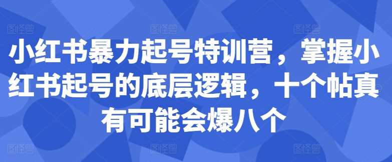 小红书暴力起号特训营，掌握小红书起号的底层逻辑，十个帖真有可能会爆八个-众合网