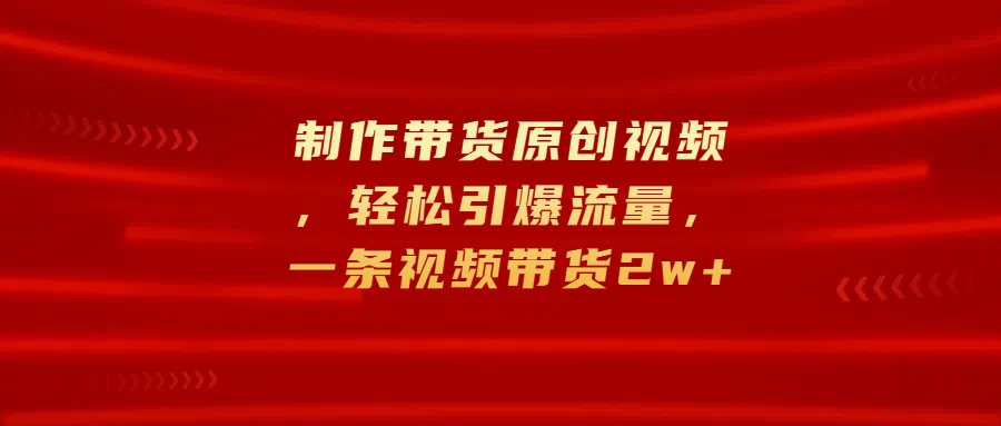 制作带货原创视频，轻松引爆流量，一条视频带货2w+-众合网